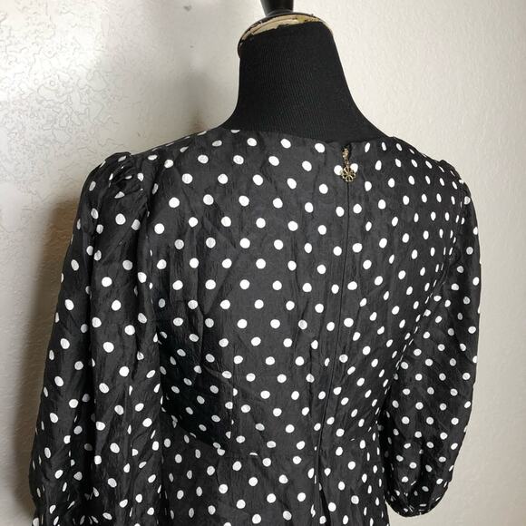 Kate Spade black white polka dot silk blend v neck top size 8 - Picture 11 of 14